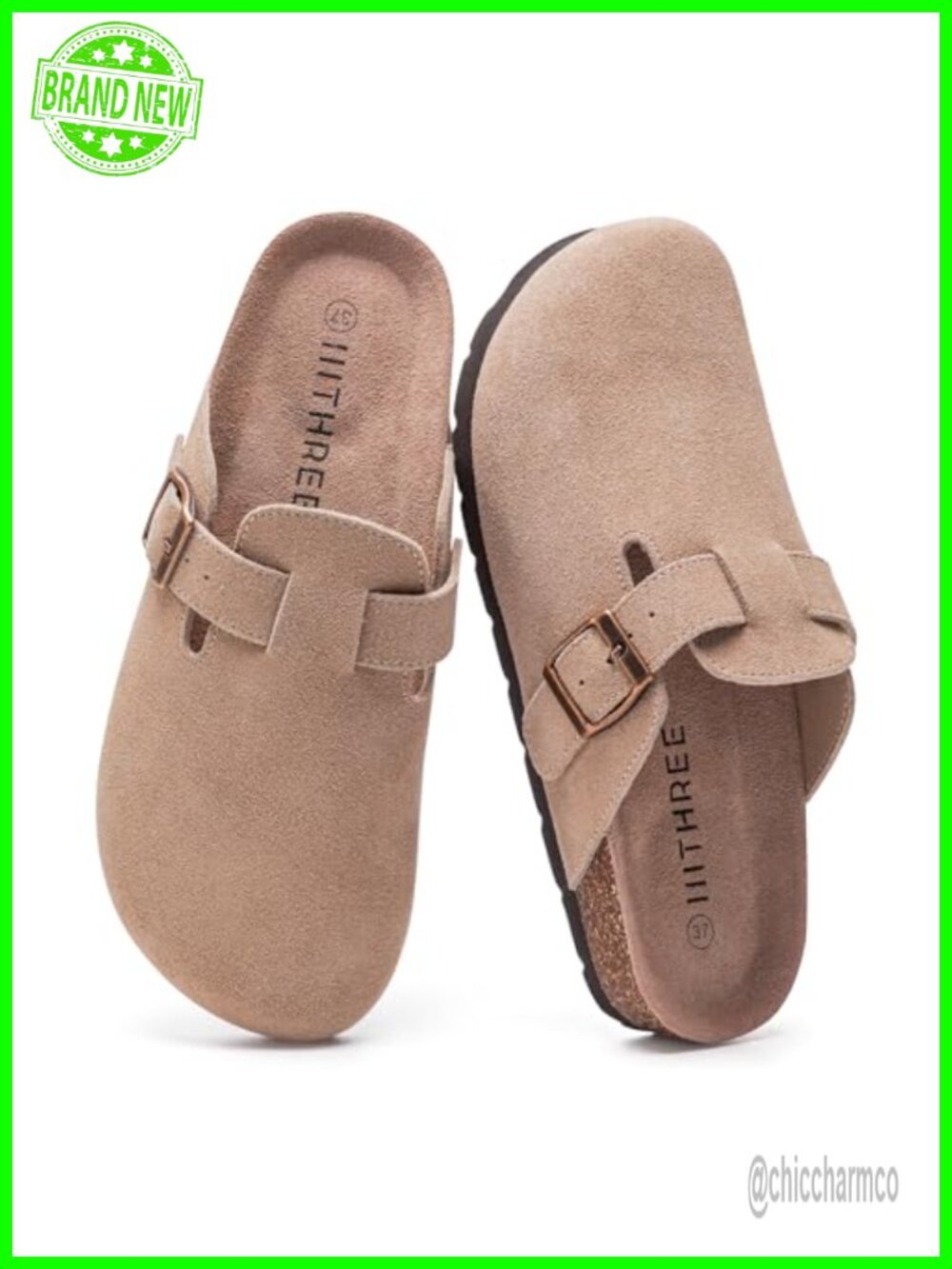 Women's Suede Clogs Cork Footbed Adjustable Buckle Slip-on Comfort Shoes